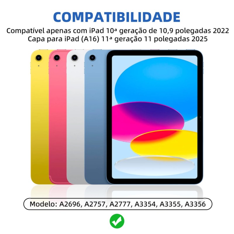 Capa Magnética Anti Impacto Compatível iPad 10th 2022 de 10.9 polegadas E iPad 11th 2025 Chip A16, com função wake sleep e suporte para Apple Pencil, Premium Slim