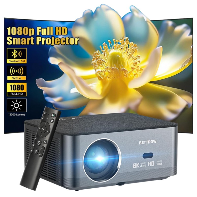 Bettdow Projetor 4k 8k 15000 Lumens Hd 1080p Compatível Completo De Android 9, Smart Projetores Retroprojetor Portatil 600 ANSI WiFi6, Auto Correção Trapezoidal, Foco Eletronico