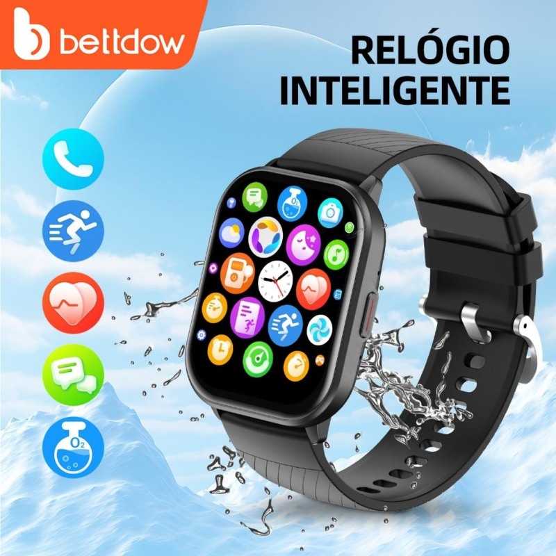 BETTDOW Relógio inteligente Tela cheia Rastreador de fitness sensível ao toque IP68 À prova d'água Suporta dados GPS do