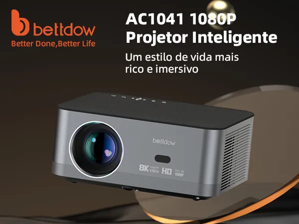 Bettdow Projetor Portátil 4K – 15.000 Lumens, Android 9, WiFi 6 e Foco Eletrônico